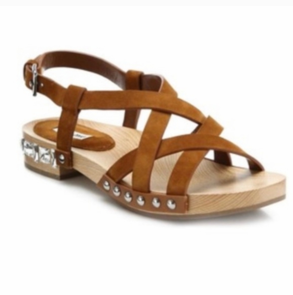 Miu Miu by Prada Embellished Jeweled Leather Wooden Strappy Sandals Woman’s 9